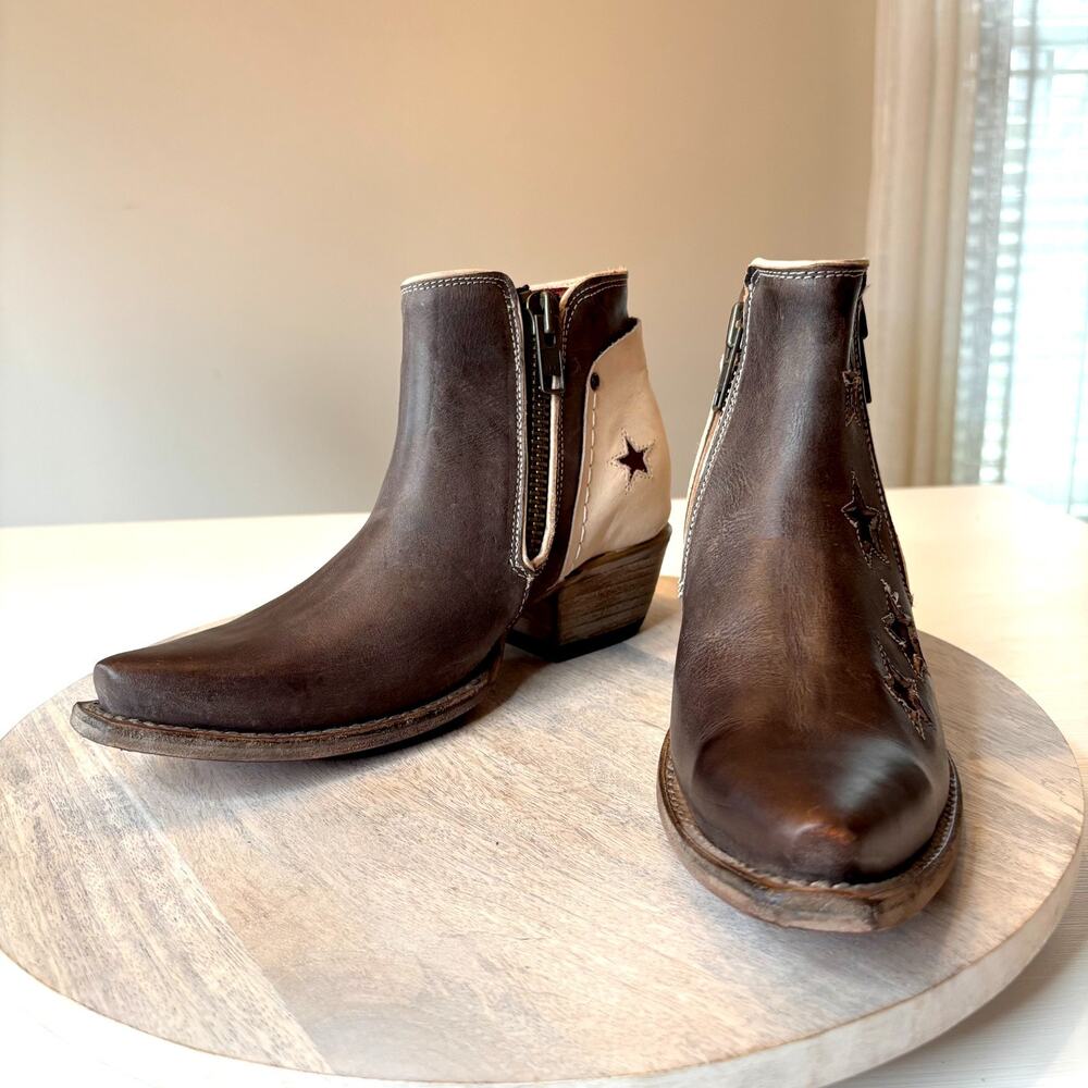Freebird Weaver Star Cutout Leather Ankle Boots Brown Western Women's Size 8 - Picture 3 of 11